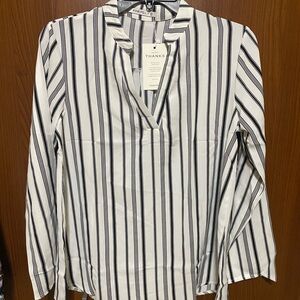 Pink Milly Black snd White Striped V-Neck Long Sleeves Blouse size Small